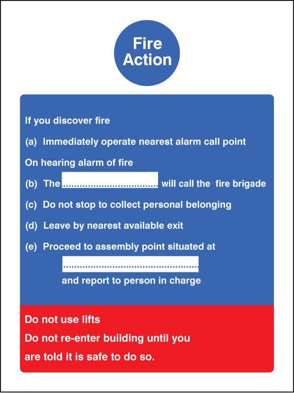 11403E Fire action standard (fire service dialled manually) Rigid Plastic (200x150mm) Safety Sign