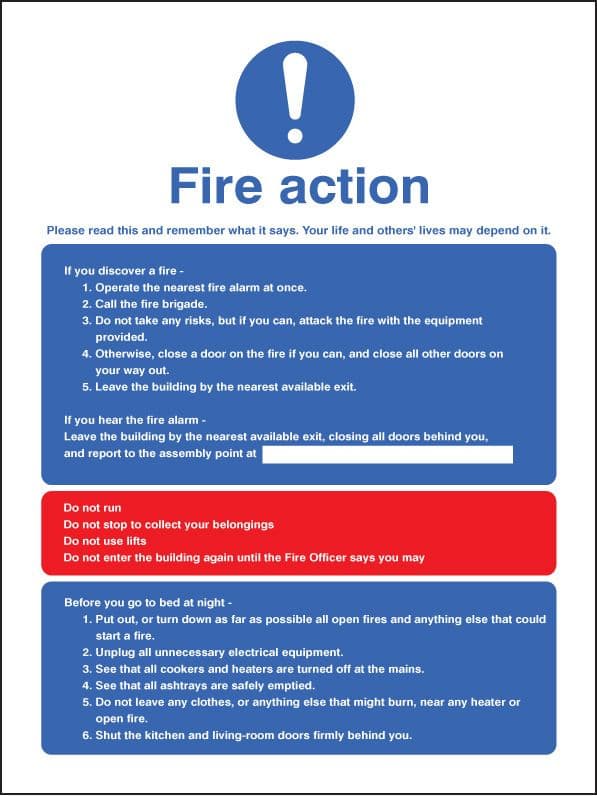11418H Fire action - multiple occupation Rigid Plastic (300x250mm) Safety Sign