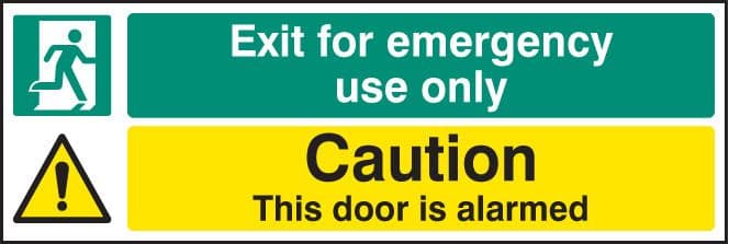 12065G Exit for emergency use only caution door is alarmed Rigid Plastic (300x100mm) Safety Sign