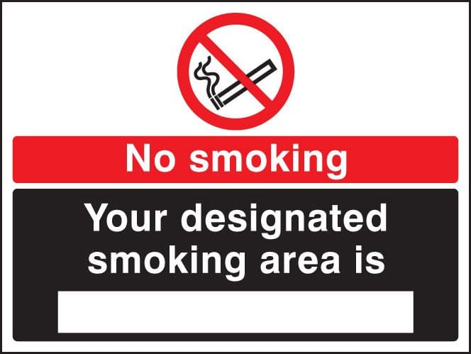 13246K No smoking designated smoking area is (white/black) Rigid Plastic (400x300mm) Safety Sign