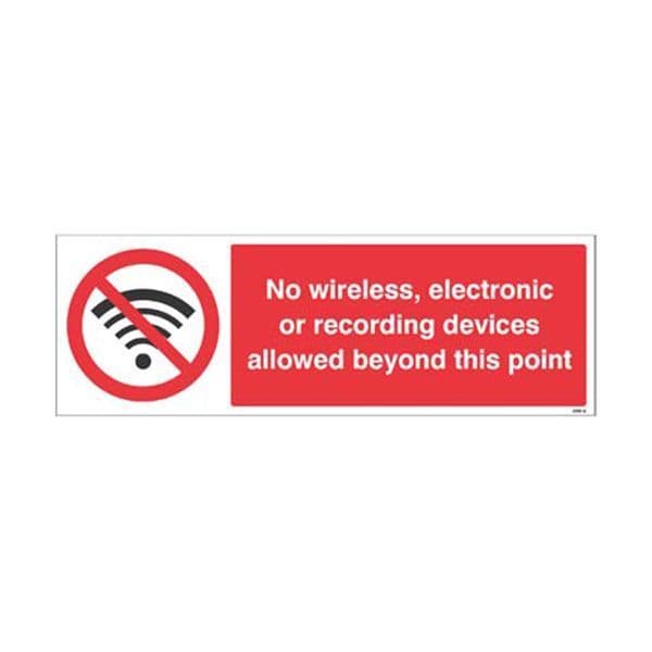 13671G No wireless electronic or recording devices sign - Rigid Plastic (300x100mm)