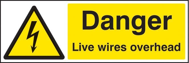 14018G Danger live wires overhead Rigid Plastic (300x100mm) Safety Sign