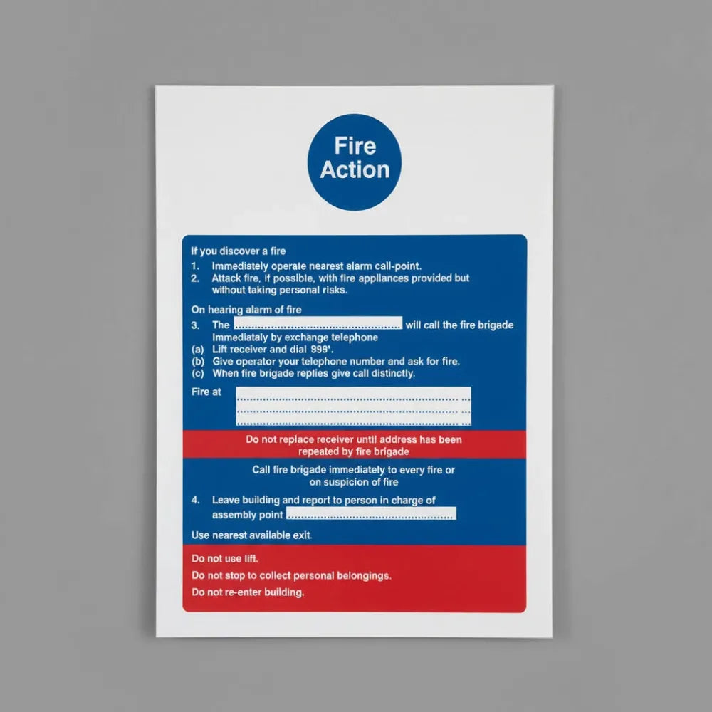 21402Y Fire action brigade dialled manually with lift Self Adhesive Vinyl (200x300mm) Safety Sign