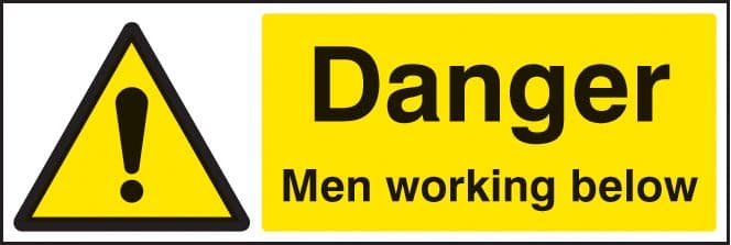 14203M Danger men working below Rigid Plastic (600x200mm) Safety Sign