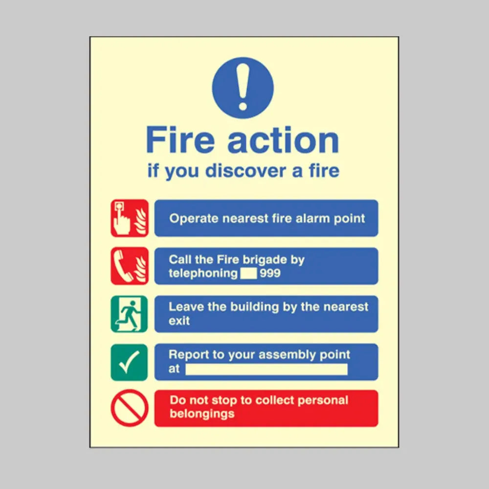 31420Y Fire action manual dial without lift Photoluminescent Rigid (200x300mm) Safety Sign