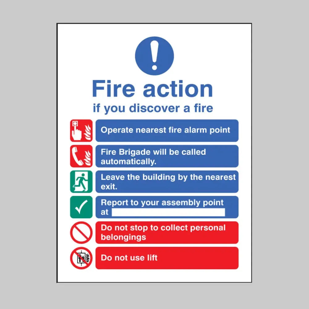 21428Y Fire action brigade dialled automatically with lift Self Adhesive Vinyl (200x300mm) Safety Sign