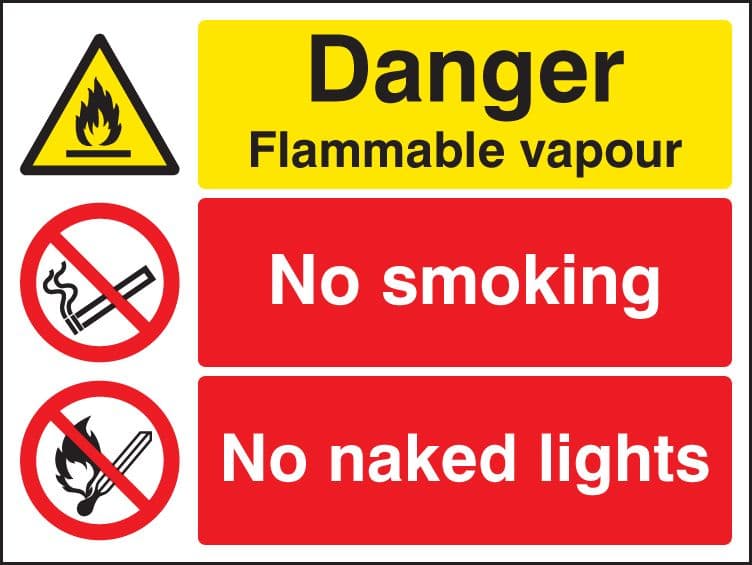 16227Q Danger flammable vapour no smoking no naked lights Rigid Plastic (600x450mm) Safety Sign