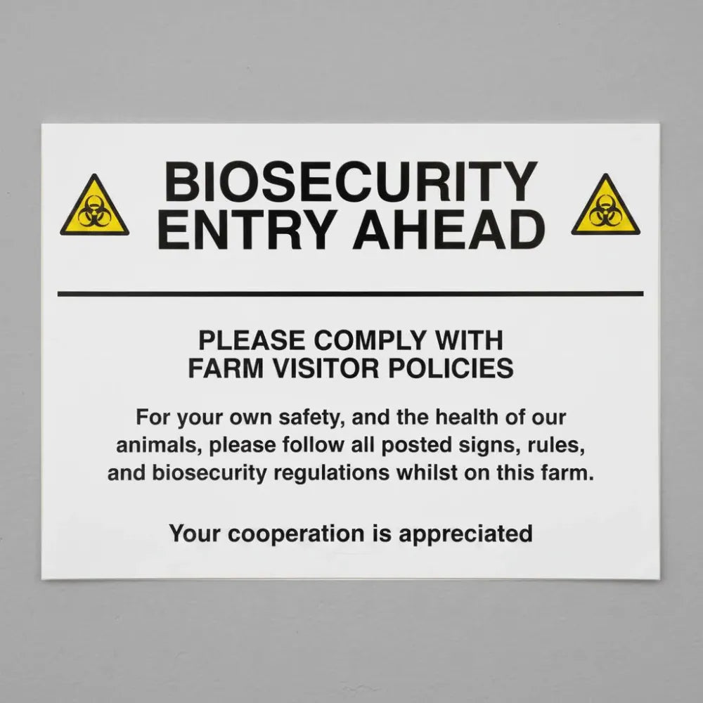 11776Q Biosecurity entry ahead Please comply with farm visitor policies Rigid Plastic (600x450mm) Safety Sign