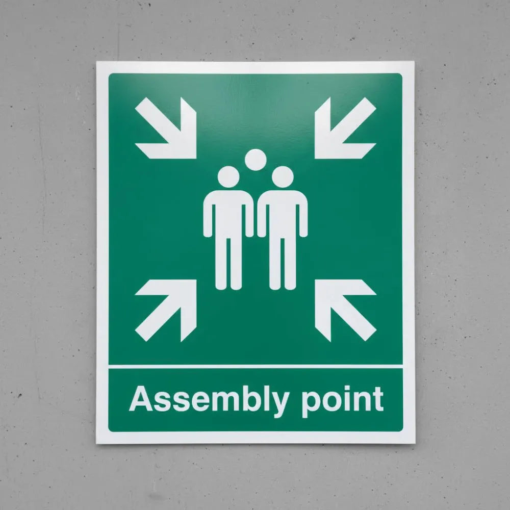 82055Y Assembly point Quick-Fix Rigid PVC with SAV Backing (200x300mm) Safety Sign