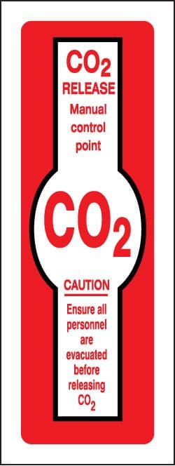 21204S Co2 release manual control point Self Adhesive Vinyl (75x200mm) Safety Sign