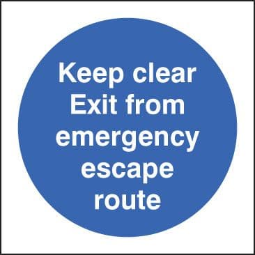 21604F Keep clear exit from emergency escape route Self Adhesive Vinyl (200x200mm) Safety Sign