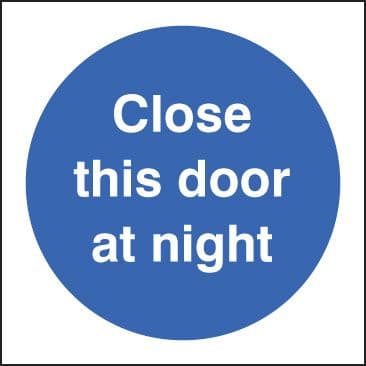 21612B Close this door at night Self Adhesive Vinyl (80x80mm) Safety Sign