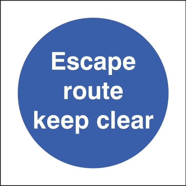 21623B Escape route keep clear Self Adhesive Vinyl (80x80mm) Safety Sign