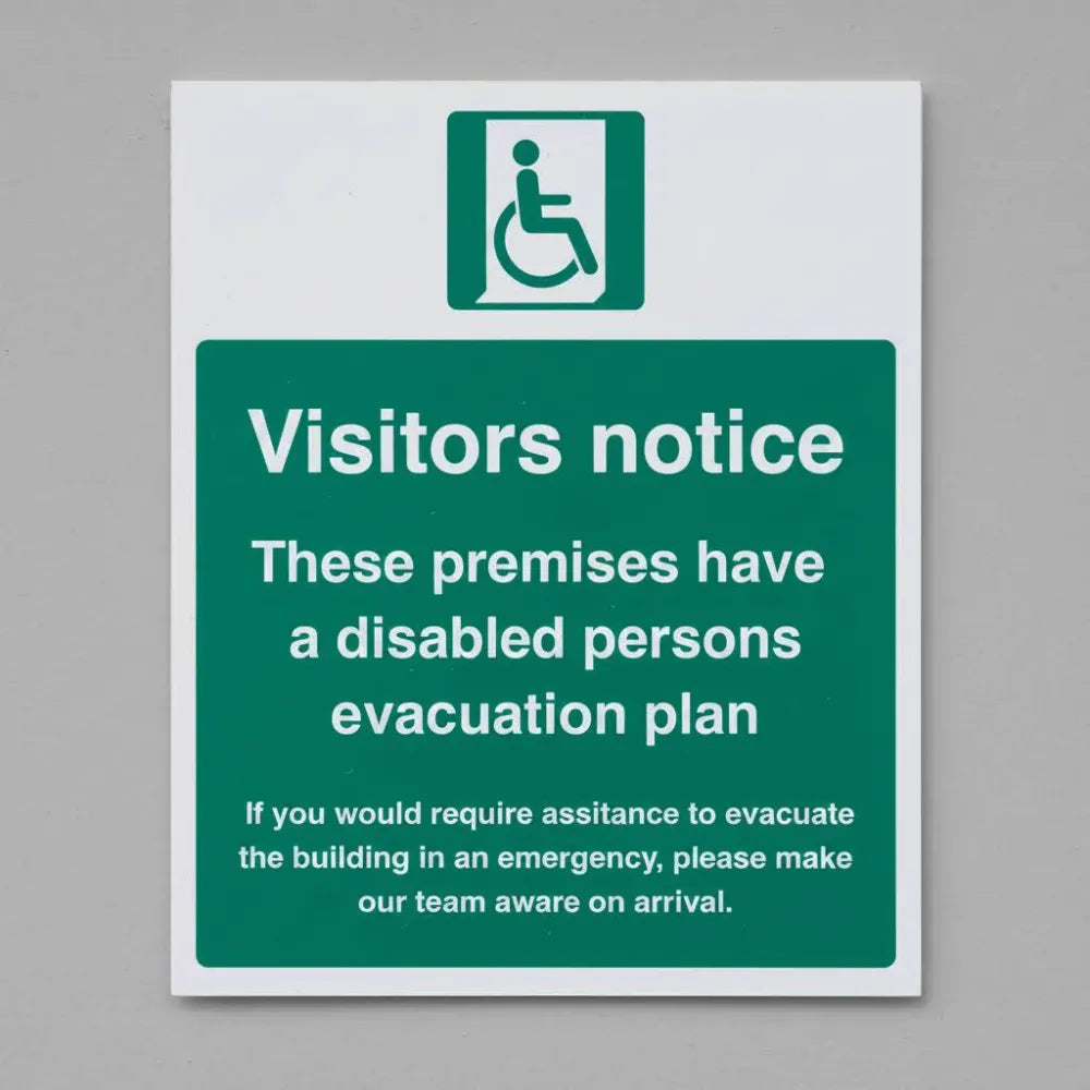 12182H Notice to visitors: Disabled persons evacuation plan Rigid Plastic (300x250mm) Safety Sign