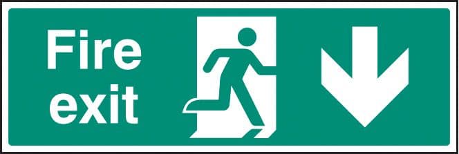 22008M Fire exit - down Self Adhesive Vinyl (600x200mm) Safety Sign