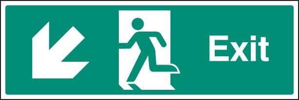 22013L Exit - down and left Self Adhesive Vinyl (450x150mm) Safety Sign