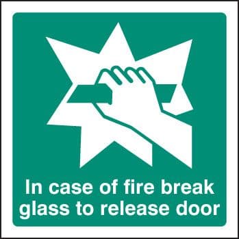 22060U Break glass to release door Self Adhesive Vinyl (100x100mm) Safety Sign