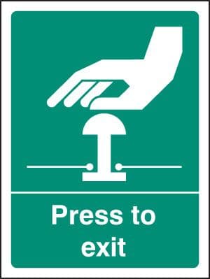 22067A Press to exit Self Adhesive Vinyl (100x75mm) Safety Sign