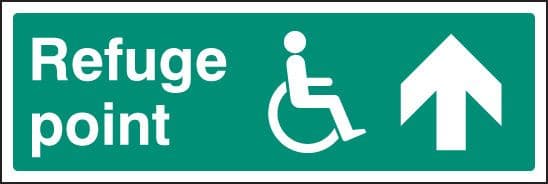 22146G Refuge point arrow on Self Adhesive Vinyl (300x100mm) Safety Sign