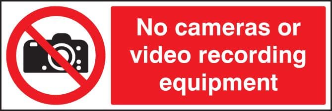 23637G No cameras or video recording equipment Self Adhesive Vinyl (300x100mm) Safety Sign