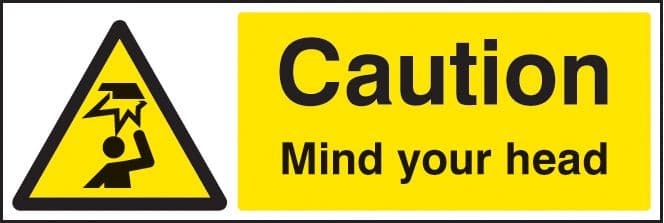 24216M Caution mind your head Self Adhesive Vinyl (600x200mm) Safety Sign