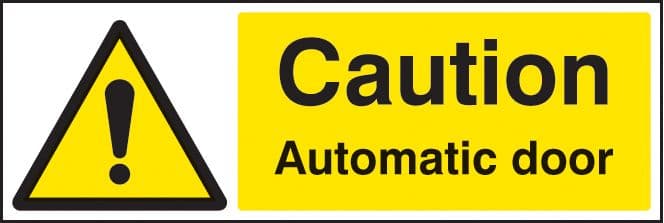 24255G Caution automatic door Self Adhesive Vinyl (300x100mm) Safety Sign