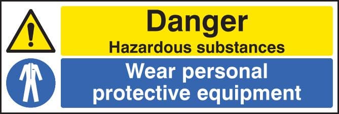 24268G Danger hazardous substances wear PPE Self Adhesive Vinyl (300x100mm) Safety Sign