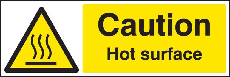 24285G Caution hot surface Self Adhesive Vinyl (300x100mm) Safety Sign