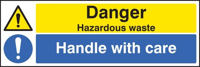 24290G Danger hazardous waste handle with care Self Adhesive Vinyl (300x100mm) Safety Sign