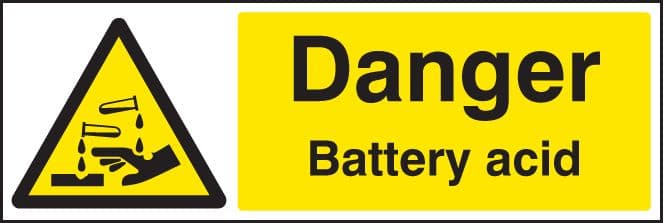 24407G Danger battery acid Self Adhesive Vinyl (300x100mm) Safety Sign