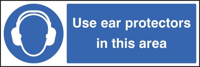 25010G Use ear protectors in this area Self Adhesive Vinyl (300x100mm) Safety Sign