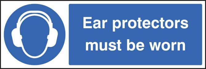 25023G Ear protectors must be worn Self Adhesive Vinyl (300x100mm) Safety Sign