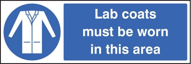 25231G Lab coats must be worn in this area Self Adhesive Vinyl (300x100mm) Safety Sign