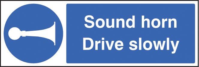 25413G Sound horn drive slowly Self Adhesive Vinyl (300x100mm) Safety Sign