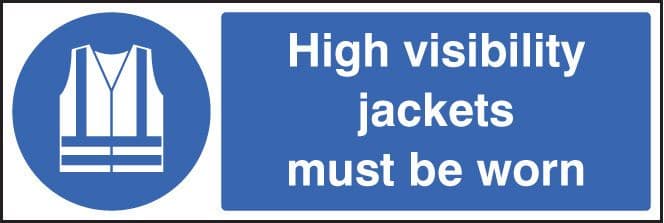 25452M High visibility jackets must be worn Self Adhesive Vinyl (600x200mm) Safety Sign