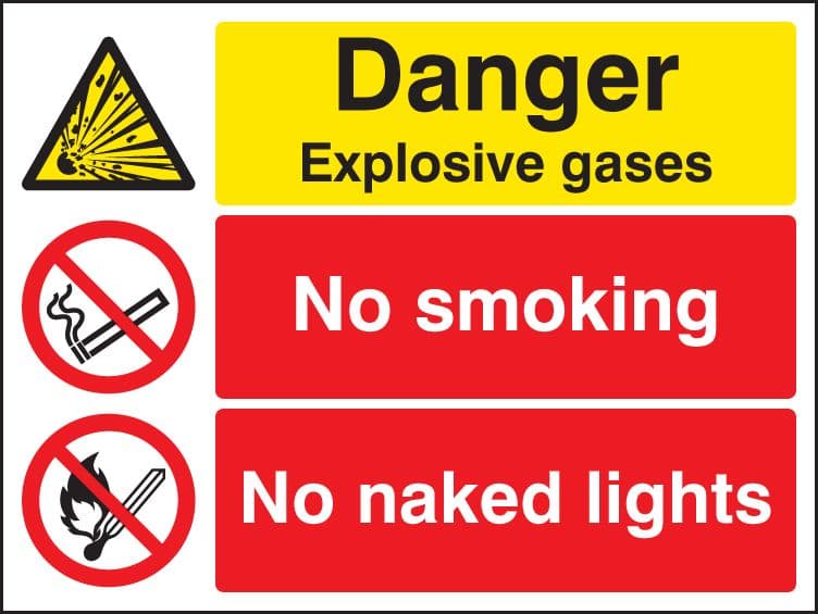 26206K Danger explosive gases no smoking no naked lights Self Adhesive Vinyl (400x300mm)Safety Sign
