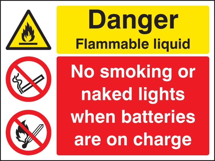 26208K Flammable liquid no smoking/naked lights batteries on charge Self Adhesive Vinyl (400x300mm)