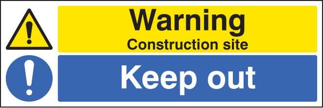 26404P Warning construction site keep out Self Adhesive Vinyl (600x400mm) Safety Sign
