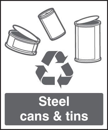 26625A Steel cans & tins Self Adhesive Vinyl (100x75mm) Safety Sign