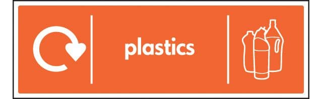 26631G WRAP Recycling Sign - Plastics Self Adhesive Vinyl (300x100mm) Safety Sign