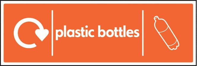 26632G WRAP Recycling Sign - Plastic Bottles Self Adhesive Vinyl (300x100mm) Safety Sign