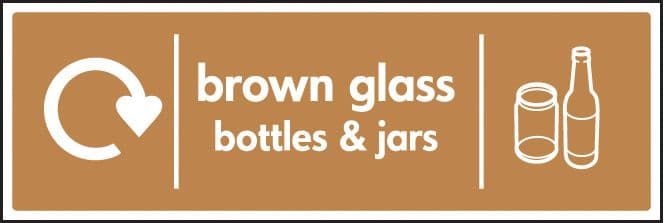 26640G WRAP Recycling Sign - Brown glass bottles & jars Self Adhesive Vinyl (300x100mm) Safety Sign