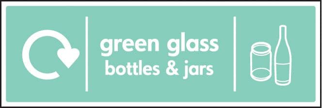 26641G WRAP Recycling Sign - Green glass bottles & jars Self Adhesive Vinyl (300x100mm) Safety Sign