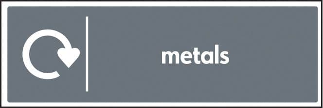 26645G WRAP Recycling Sign - Metals Self Adhesive Vinyl (300x100mm) Safety Sign