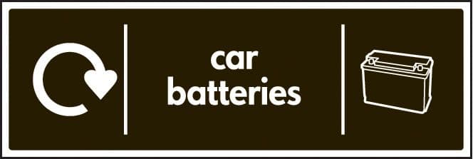 26653G WRAP Recycling Sign - Car batteries Self Adhesive Vinyl (300x100mm) Safety Sign