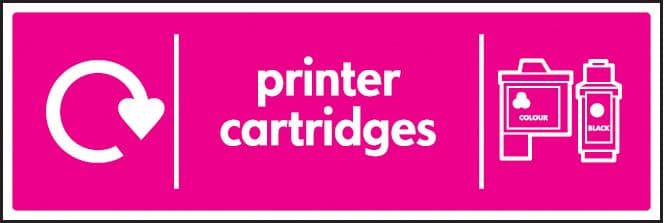 26664G WRAP Recycling Sign - Printer cartridges Self Adhesive Vinyl (300x100mm) Safety Sign