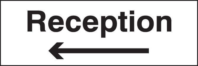 27074G Reception arrow left Self Adhesive Vinyl (300x100mm) Safety Sign