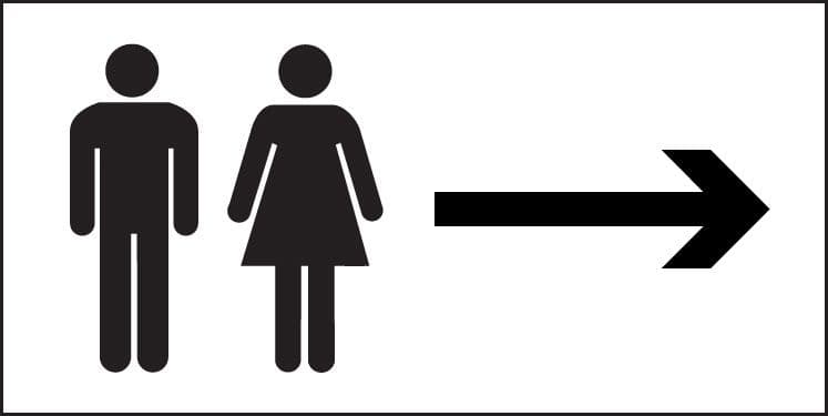27076V Man and ladies symbol with arrow right Self Adhesive Vinyl (300x150mm) Safety Sign
