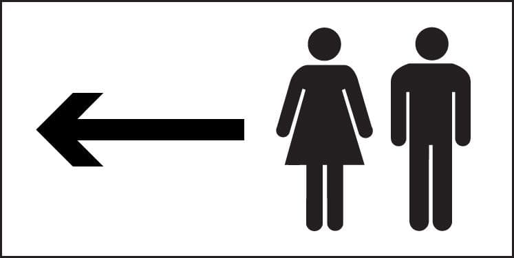 27077V Man and ladies symbol with arrow left Self Adhesive Vinyl (300x150mm) Safety Sign