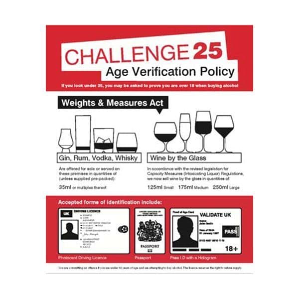 27111H Age verification policy Weights & measures act 35mililitres sign - Self Adhesive (300x250mm)